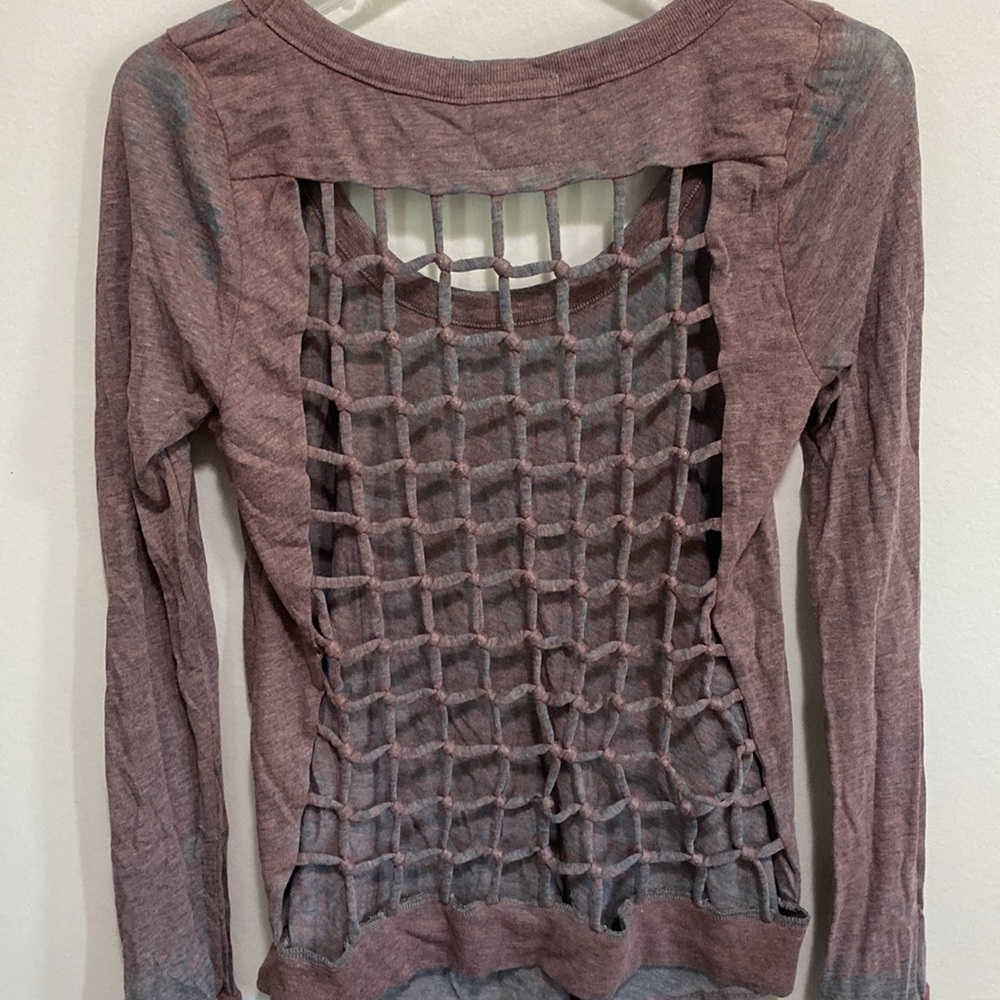Chaser Mauve Pink Open-Knit Back Crewneck Sweater
